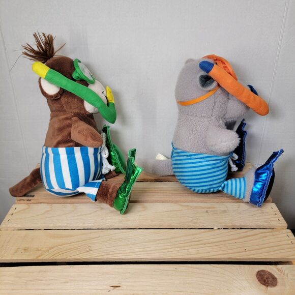2 Pc Snorkeling Plush Buddies Monkey & Hippo - Picture 2 of 9